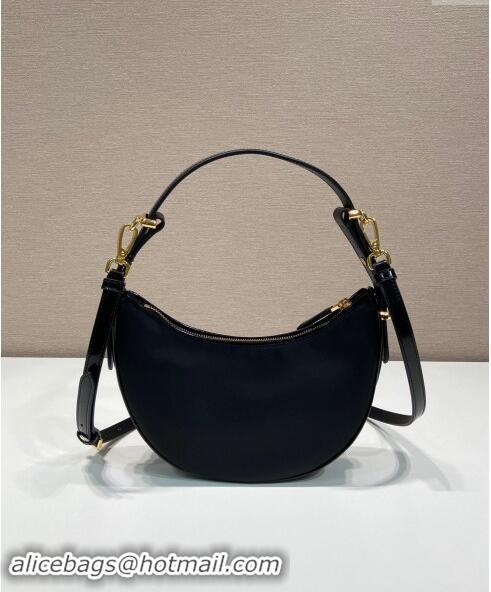 Unique Style Prada Re-Nylon and Brushed Leather Hobo Bag 1BC194 Black 2023