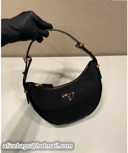 Unique Style Prada Re-Nylon and Brushed Leather Hobo Bag 1BC194 Black 2023