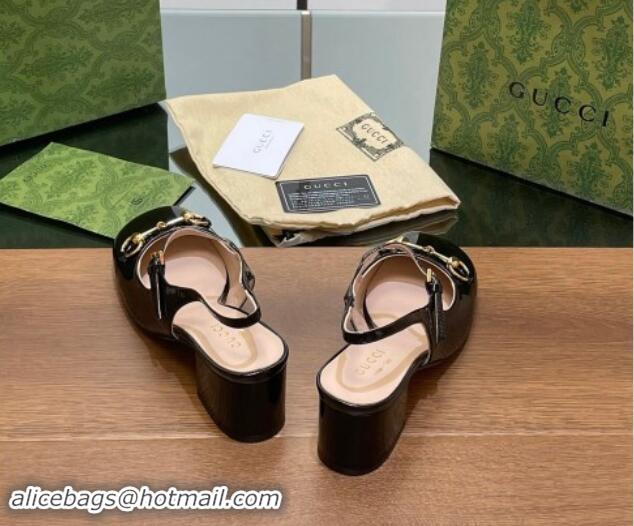 Good Quality Gucci Horsebit Slingbacks Pumps 5.5cm in Patent Leather Black 7230119