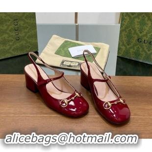 Pretty Style Gucci Horsebit Slingbacks Pumps 5.5cm in Patent Leather Burgundy 7230120