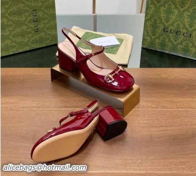 Pretty Style Gucci Horsebit Slingbacks Pumps 5.5cm in Patent Leather Burgundy 7230120