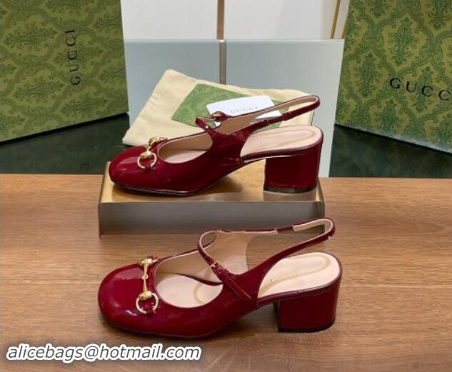 Pretty Style Gucci Horsebit Slingbacks Pumps 5.5cm in Patent Leather Burgundy 7230120