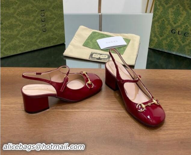 Pretty Style Gucci Horsebit Slingbacks Pumps 5.5cm in Patent Leather Burgundy 7230120