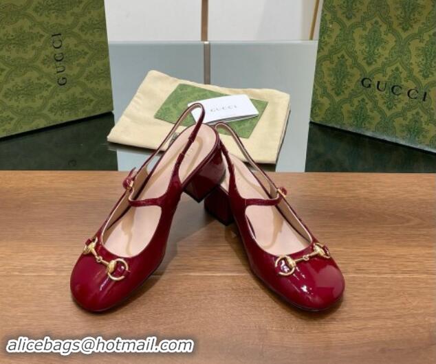 Pretty Style Gucci Horsebit Slingbacks Pumps 5.5cm in Patent Leather Burgundy 7230120