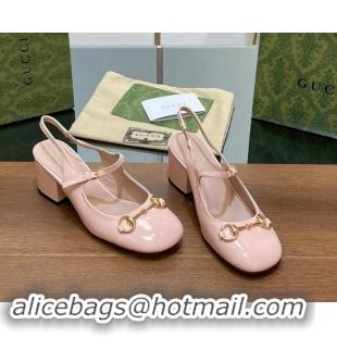 Top Grade Gucci Horsebit Slingbacks Pumps 5.5cm in Patent Leather Light Pink 7230121