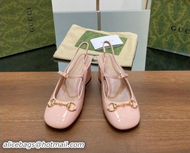 Top Grade Gucci Horsebit Slingbacks Pumps 5.5cm in Patent Leather Light Pink 7230121