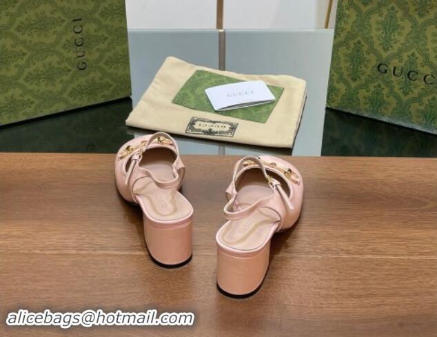 Top Grade Gucci Horsebit Slingbacks Pumps 5.5cm in Patent Leather Light Pink 7230121