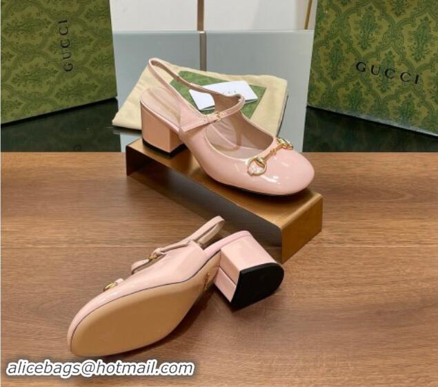 Top Grade Gucci Horsebit Slingbacks Pumps 5.5cm in Patent Leather Light Pink 7230121