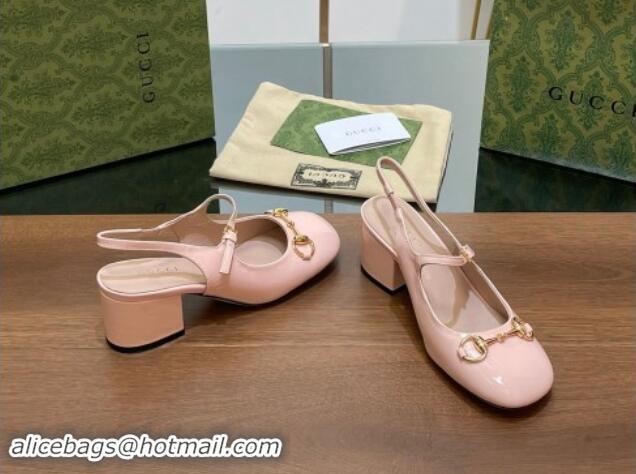 Top Grade Gucci Horsebit Slingbacks Pumps 5.5cm in Patent Leather Light Pink 7230121