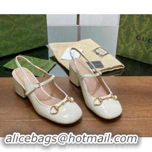 Grade Quality Gucci Horsebit Slingbacks Pumps 5.5cm in Patent Leather White 7230122