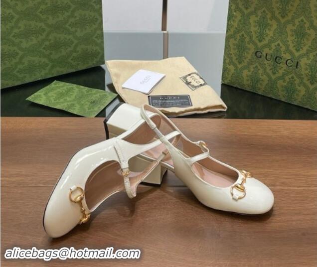 Grade Quality Gucci Horsebit Slingbacks Pumps 5.5cm in Patent Leather White 7230122