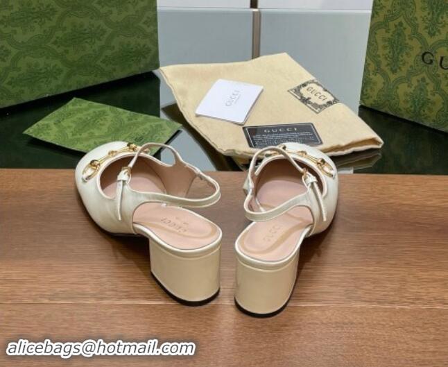 Grade Quality Gucci Horsebit Slingbacks Pumps 5.5cm in Patent Leather White 7230122