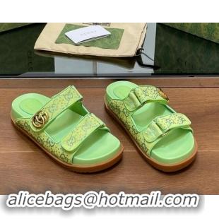 Best Price Gucci Strass GG Canvas Flat Slides Sandal with Double G Lemon Green 230123