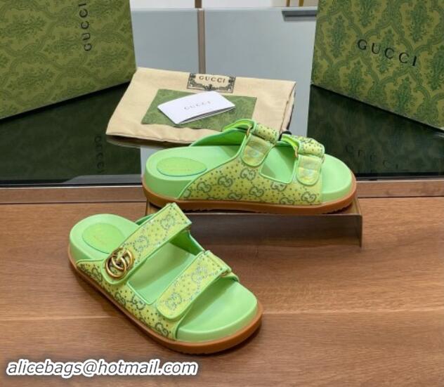 Best Price Gucci Strass GG Canvas Flat Slides Sandal with Double G Lemon Green 230123