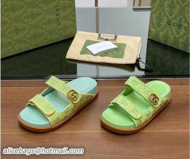 Best Price Gucci Strass GG Canvas Flat Slides Sandal with Double G Lemon Green 230123