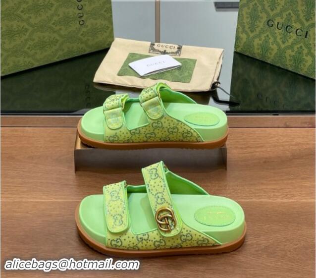 Best Price Gucci Strass GG Canvas Flat Slides Sandal with Double G Lemon Green 230123