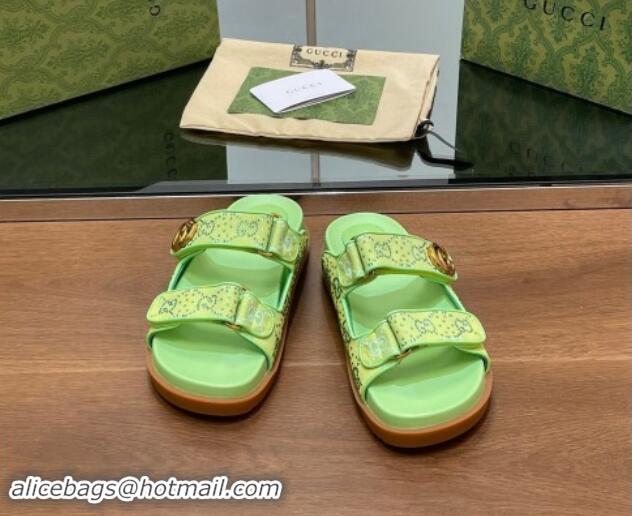 Best Price Gucci Strass GG Canvas Flat Slides Sandal with Double G Lemon Green 230123