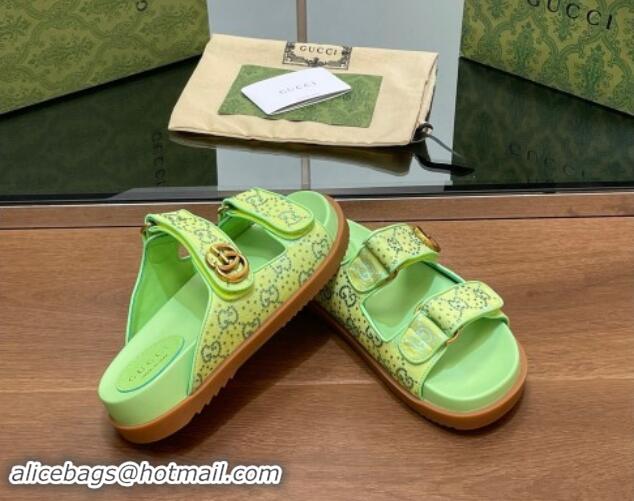 Best Price Gucci Strass GG Canvas Flat Slides Sandal with Double G Lemon Green 230123