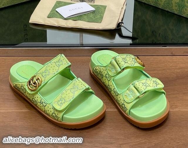 Best Price Gucci Strass GG Canvas Flat Slides Sandal with Double G Lemon Green 230123