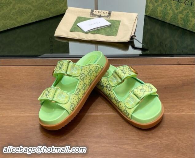 Best Price Gucci Strass GG Canvas Flat Slides Sandal with Double G Lemon Green 230123