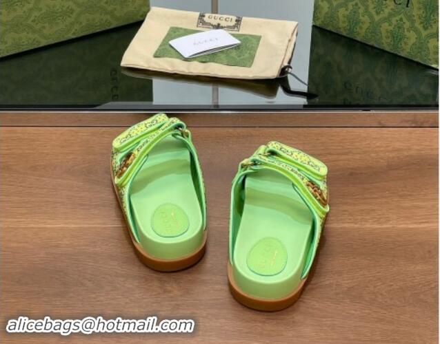 Best Price Gucci Strass GG Canvas Flat Slides Sandal with Double G Lemon Green 230123