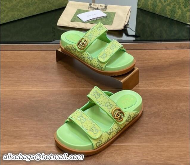 Best Price Gucci Strass GG Canvas Flat Slides Sandal with Double G Lemon Green 230123