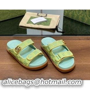 Good Looking Gucci Strass GG Canvas Flat Slides Sandal with Double G Light Green 7230124