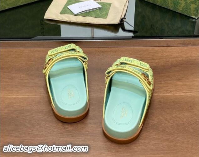 Good Looking Gucci Strass GG Canvas Flat Slides Sandal with Double G Light Green 7230124