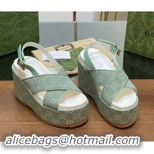 Luxurious Gucci GG Denim Platform Wedge Sandals Green 7230131