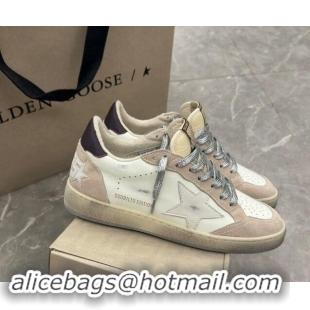 Cheap Price Golden Goose Women's Ball Star Sneakers with white star and burgundy leather heel tab White/Beige 081005