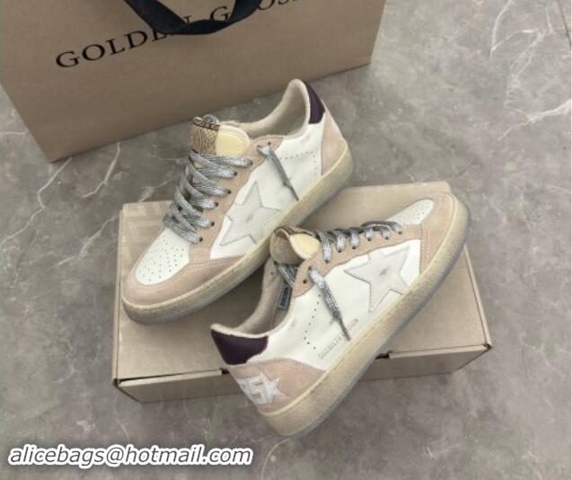 Cheap Price Golden Goose Women's Ball Star Sneakers with white star and burgundy leather heel tab White/Beige 081005