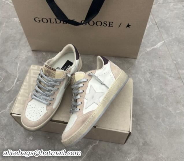 Cheap Price Golden Goose Women's Ball Star Sneakers with white star and burgundy leather heel tab White/Beige 081005