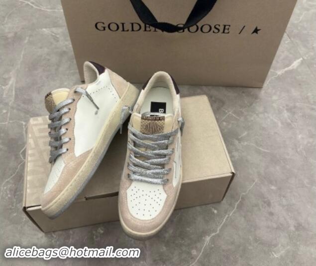 Cheap Price Golden Goose Women's Ball Star Sneakers with white star and burgundy leather heel tab White/Beige 081005