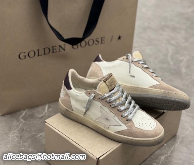 Cheap Price Golden Goose Women's Ball Star Sneakers with white star and burgundy leather heel tab White/Beige 081005