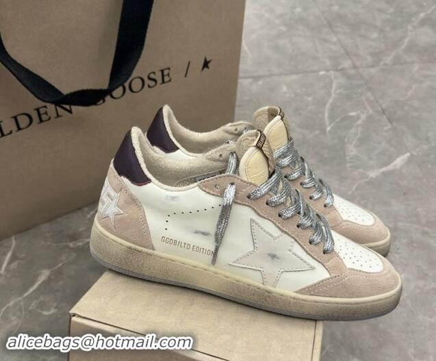 Cheap Price Golden Goose Women's Ball Star Sneakers with white star and burgundy leather heel tab White/Beige 081005