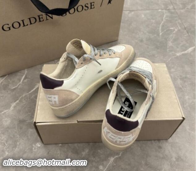 Cheap Price Golden Goose Women's Ball Star Sneakers with white star and burgundy leather heel tab White/Beige 081005