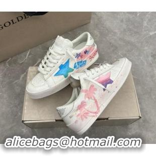 Good Quality Golden Goose Stardan Sneaker in Pink Coconut Tree Printed White Leather Pink 905065