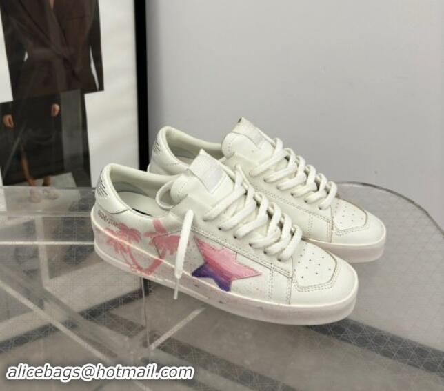 Good Quality Golden Goose Stardan Sneaker in Pink Coconut Tree Printed White Leather Pink 905065