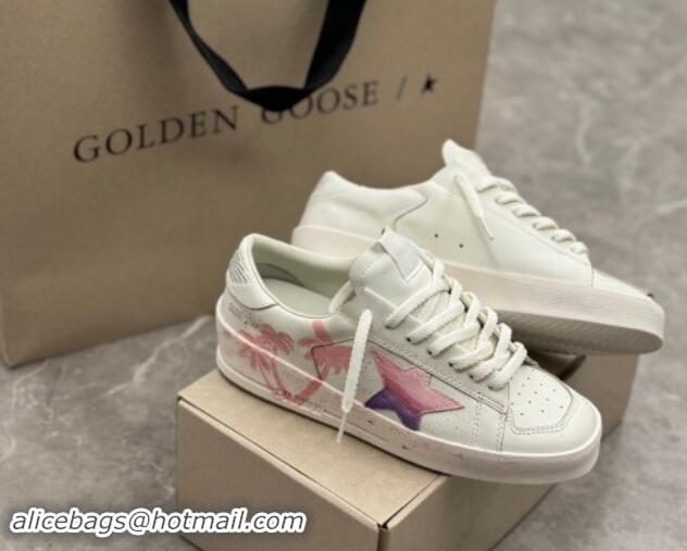 Good Quality Golden Goose Stardan Sneaker in Pink Coconut Tree Printed White Leather Pink 905065