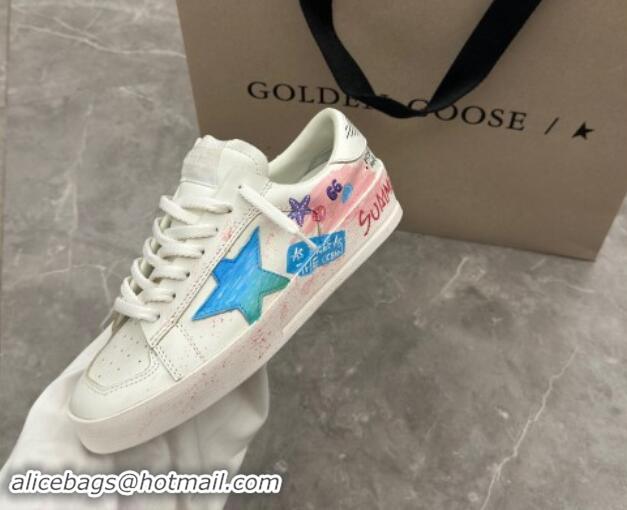 Good Quality Golden Goose Stardan Sneaker in Pink Coconut Tree Printed White Leather Pink 905065