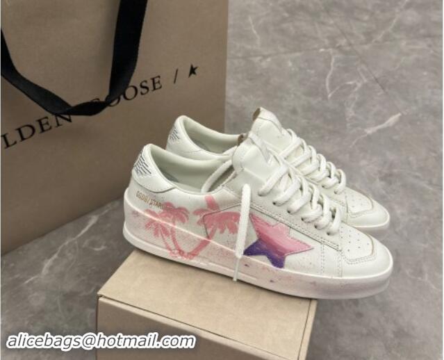 Good Quality Golden Goose Stardan Sneaker in Pink Coconut Tree Printed White Leather Pink 905065