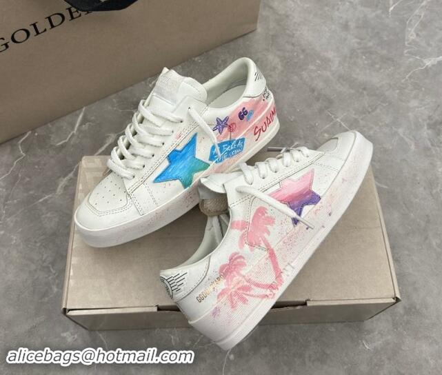 Good Quality Golden Goose Stardan Sneaker in Pink Coconut Tree Printed White Leather Pink 905065