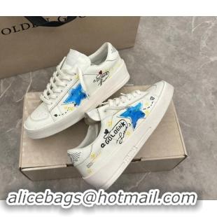 Good Looking Golden Goose Stardan Sneaker in Blue Graffia Printed White Leather 905066