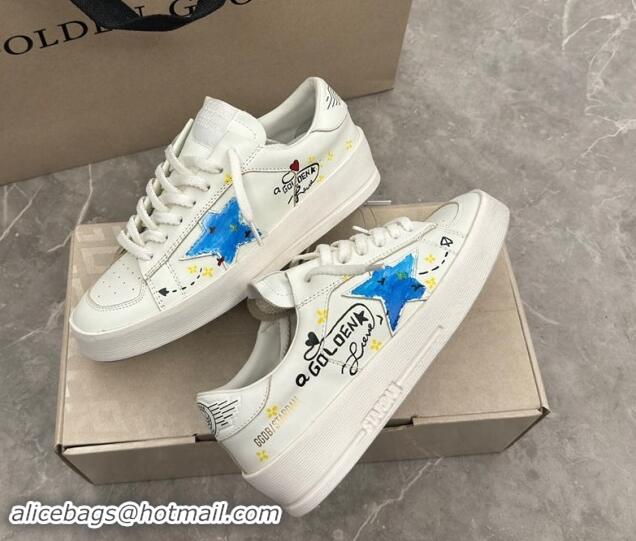 Good Looking Golden Goose Stardan Sneaker in Blue Graffia Printed White Leather 905066