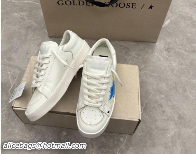 Good Looking Golden Goose Stardan Sneaker in Blue Graffia Printed White Leather 905066