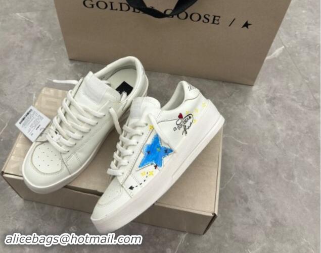 Good Looking Golden Goose Stardan Sneaker in Blue Graffia Printed White Leather 905066