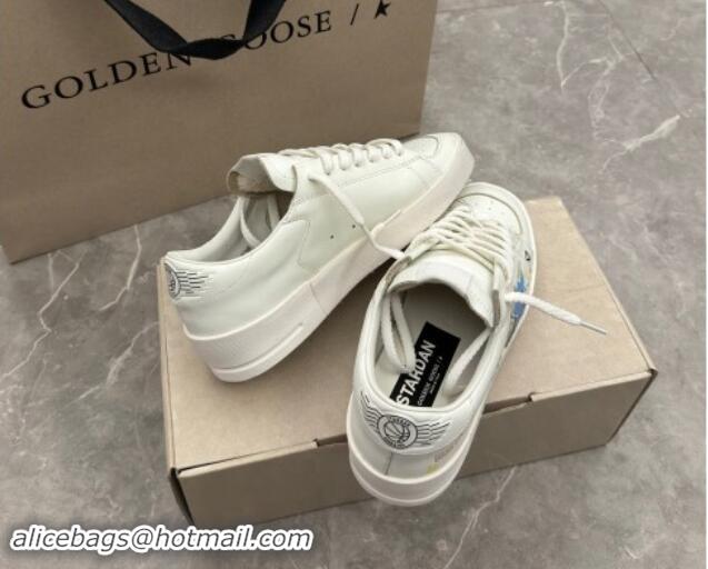 Good Looking Golden Goose Stardan Sneaker in Blue Graffia Printed White Leather 905066