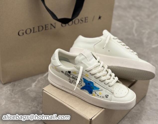 Good Looking Golden Goose Stardan Sneaker in Blue Graffia Printed White Leather 905066