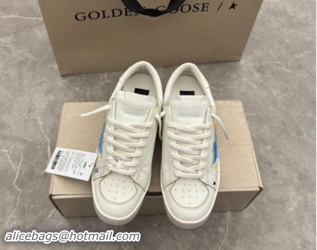 Good Looking Golden Goose Stardan Sneaker in Blue Graffia Printed White Leather 905066