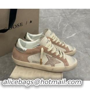 Good Quality Golden Goose Super-Star Sneakers in Nude and Pale Grey Suede with Strass Star 905067